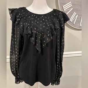 Women's Loft Black Sheer Long Sleeve Top - Silver Accents - Size Medium